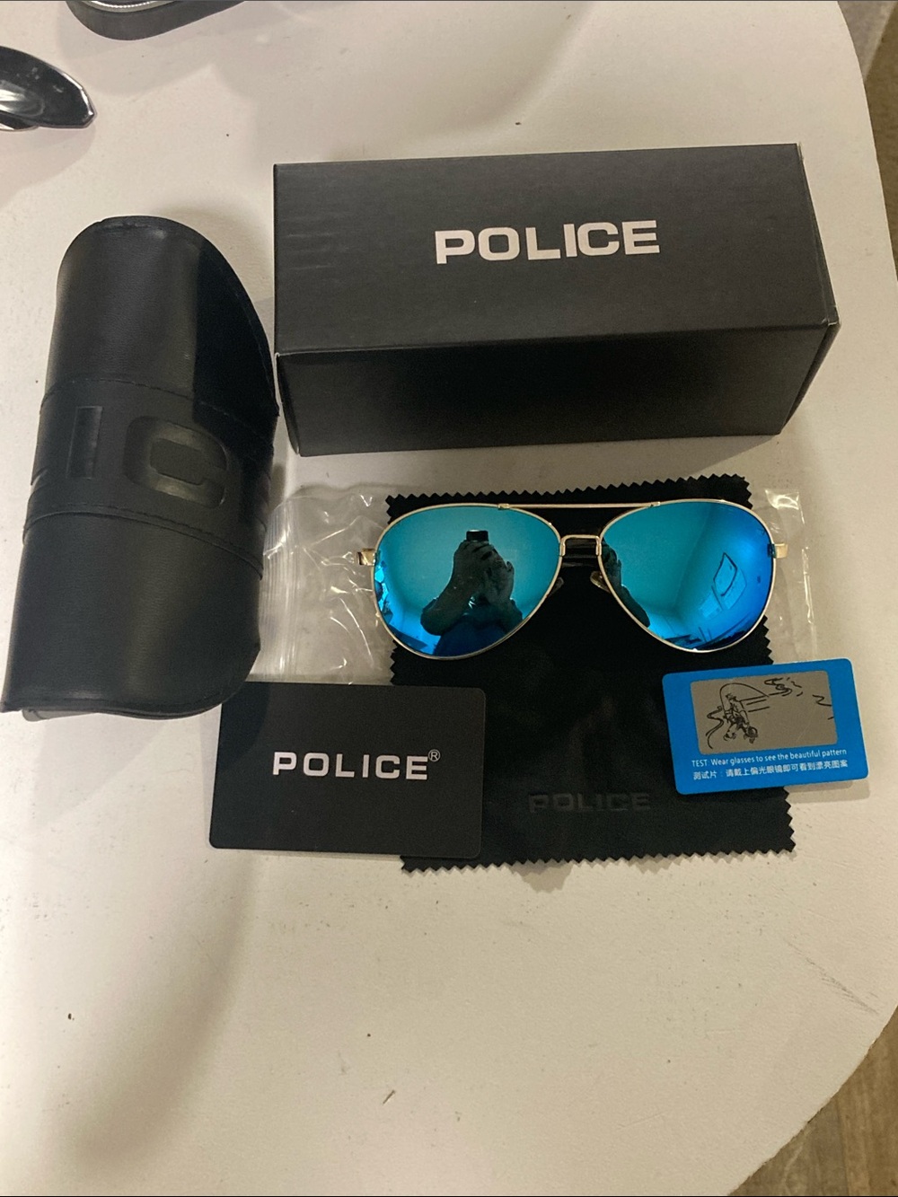 NEW Police S1382G #2 Aviator Sunglasses Blue Mirror Gold Frame NWT Full Set